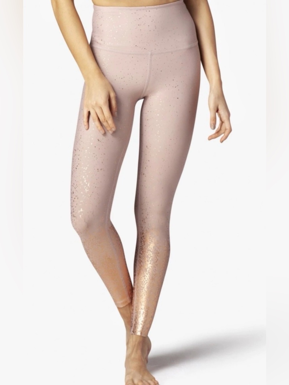 BEYOND YOGA Alloy Ombre High Waisted Midi Legging Large Rose Gold Speckle NWOT